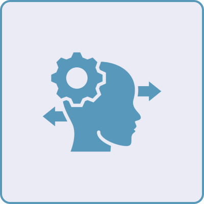 Head profile with cogwheel symbol